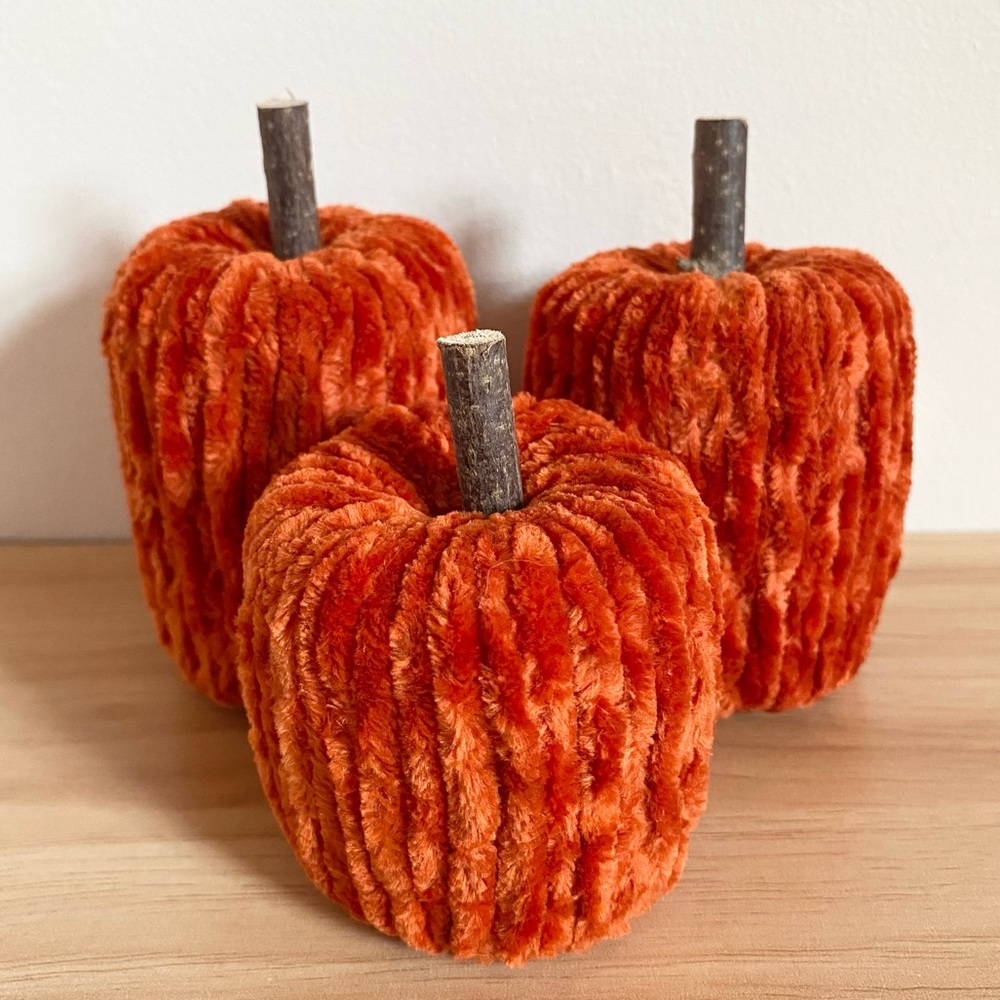 Orange Velvet Pumpkin Handmade Fall Decor Set of 3